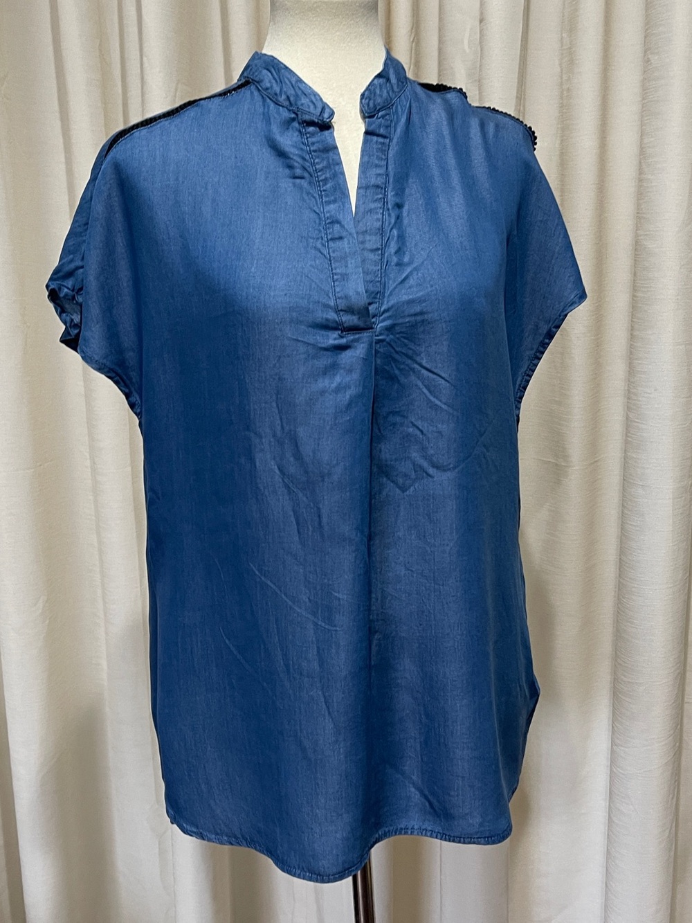 Alex & Parker Popover Cap Sleeve Vneck Tunic Top in Medium Blue M NWT